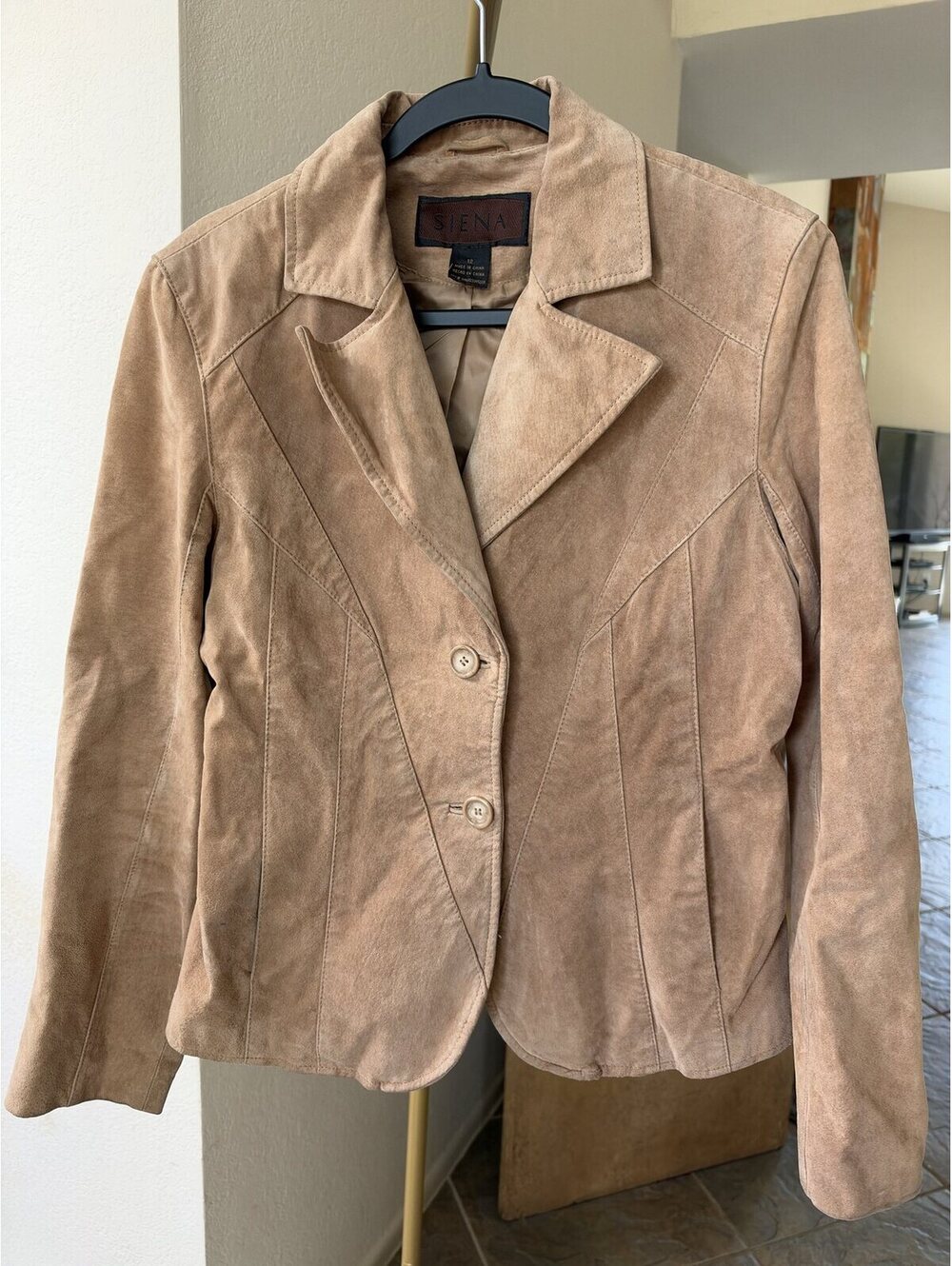 Siena G-III Camel Suede Patchwork Blazer Jacket Size 12